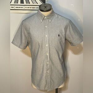 Polo Ralph Lauren Slim Fit Short Sleeve Button Down Oxford in Gray Size L